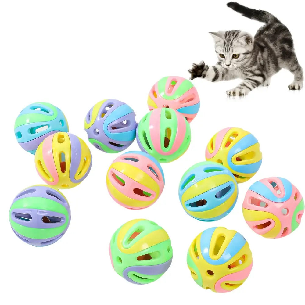 Lot de 12 boules colorées en forme de cloche pour chat IntiMeg