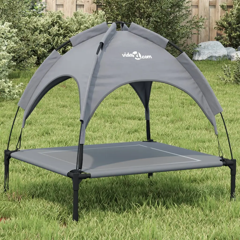 Lit de Camp pour Chien avec Auvent Amovible Acier et Tissu Anthracite 71x64cm – ComfortXL Pet Living