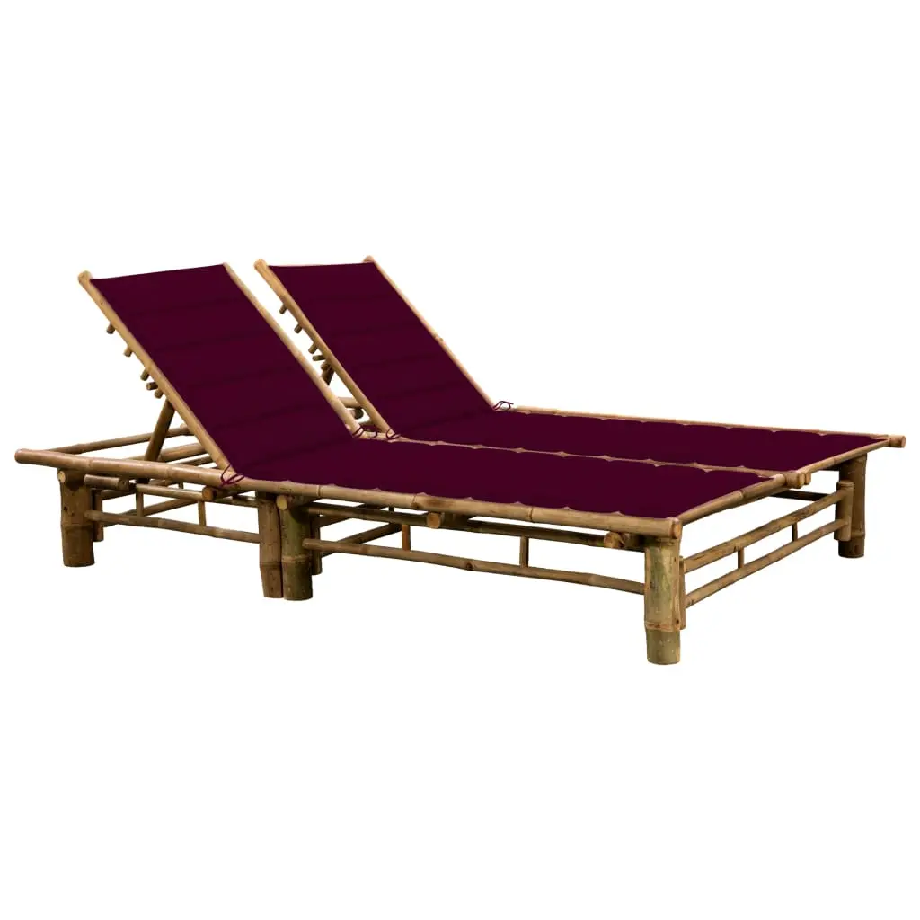 Lit de Soleil Double Bambou Jardin Dossiers Inclinables Coussin Bordeaux – ComfortXL Outdoor