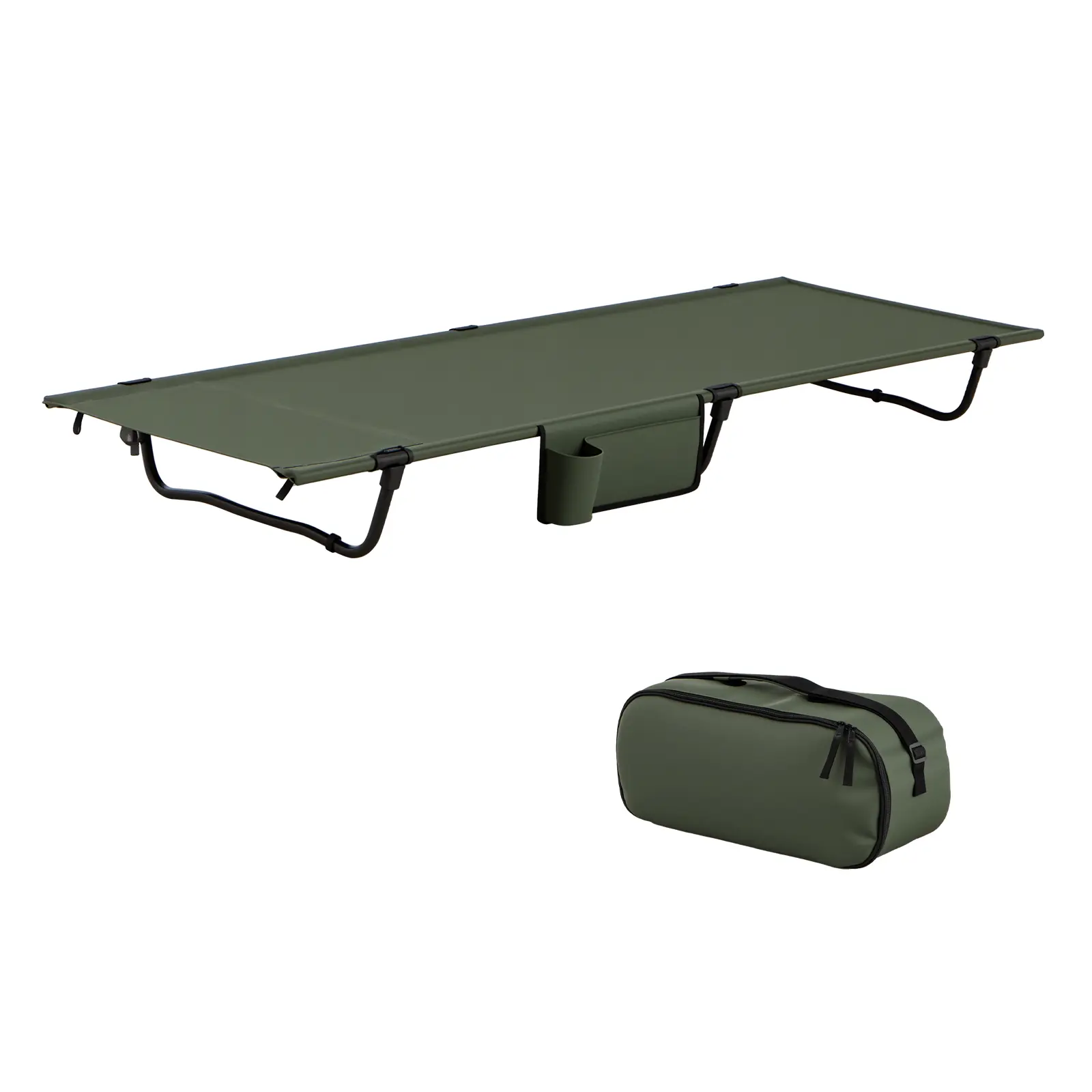 Lit de Camp Pliable 1 Personne, Poche Latérale, Sac de Transport, Lit Pliant Léger pour Randonnée Plage, Charge 150 kg, 193 x 70 x 18 CM, Vert