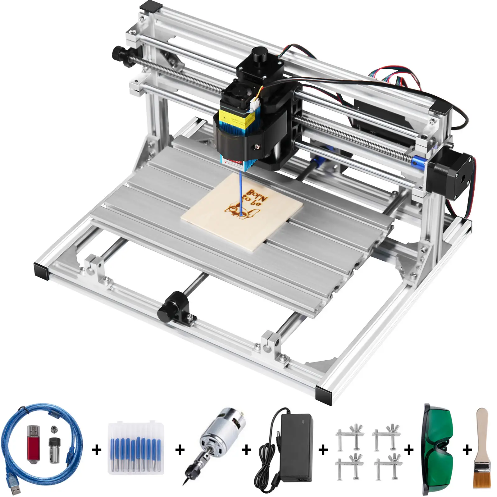 VEVOR Kit machine gravure CNC 3018, module laser 500mW. Zone 30x18x4.5cm. Pour bois, plastique.