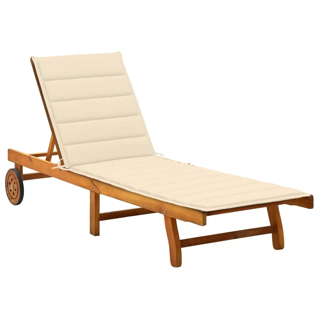 Lit de Soleil Extérieur Acacia Massif Huilé Tablette Coulissante Coussin Crème – ComfortXL Outdoor Living