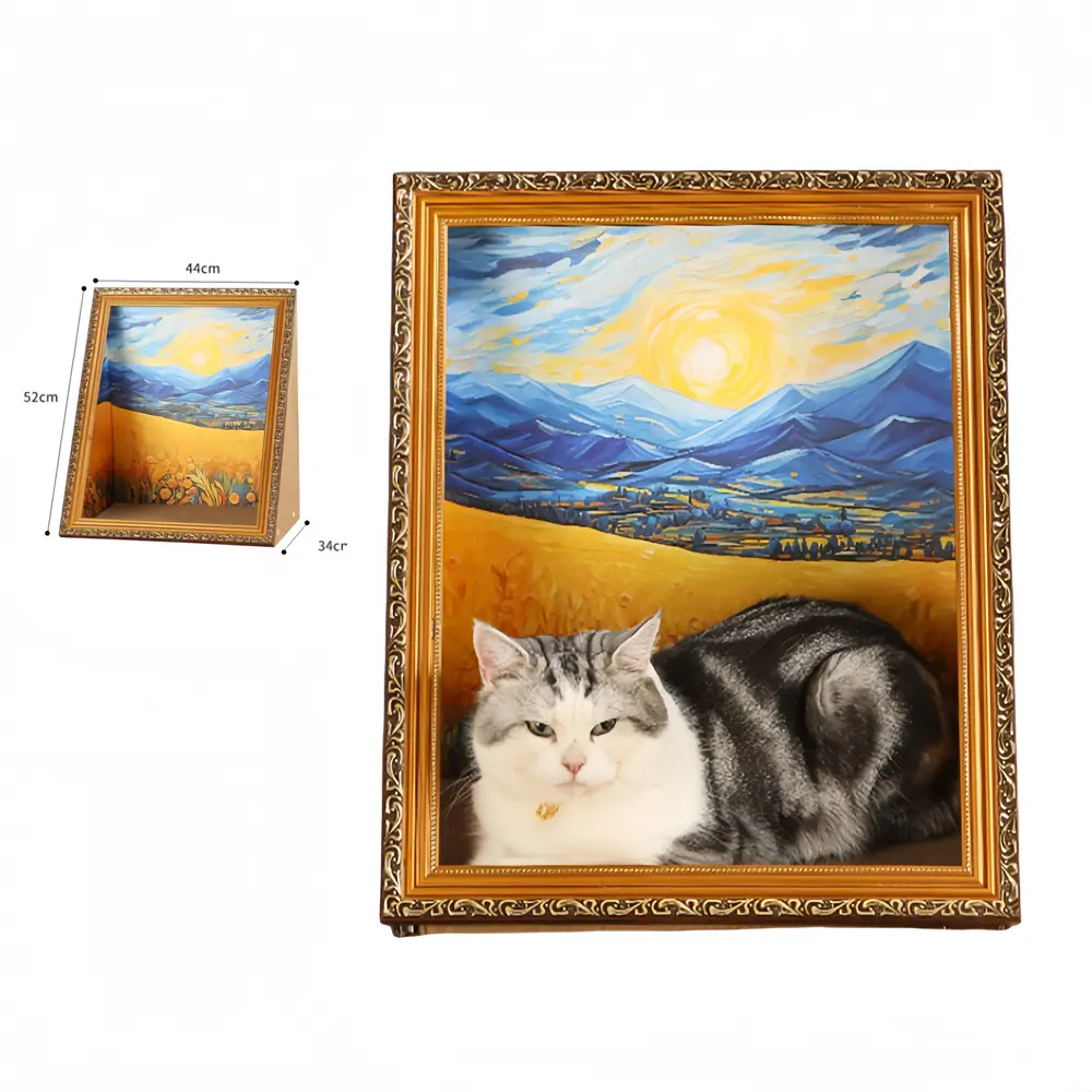 Lit pour chat avec peinture à l’huile 4D – Coucher de soleil