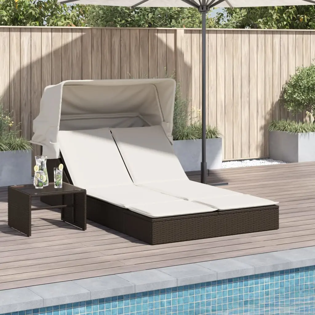 Lit Jardin Double Toit Pare-Soleil Résine Tressée Marron – ComfortXL Outdoor Living