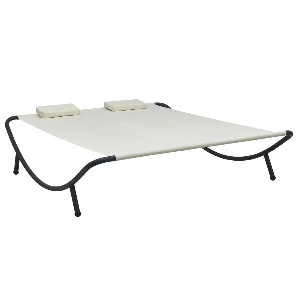 Lit de Repos Large Tissu Oxford Imperméable avec Deux Oreillers Moelleux pour Détente Jardin ou Plage Crème – ComfortXL Outdoor Living