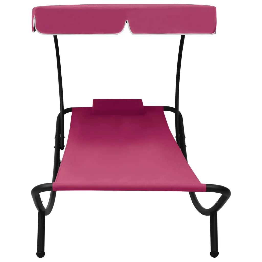 Lit de repos d’extérieur | Transat | Bain de soleil avec auvent et oreiller rose