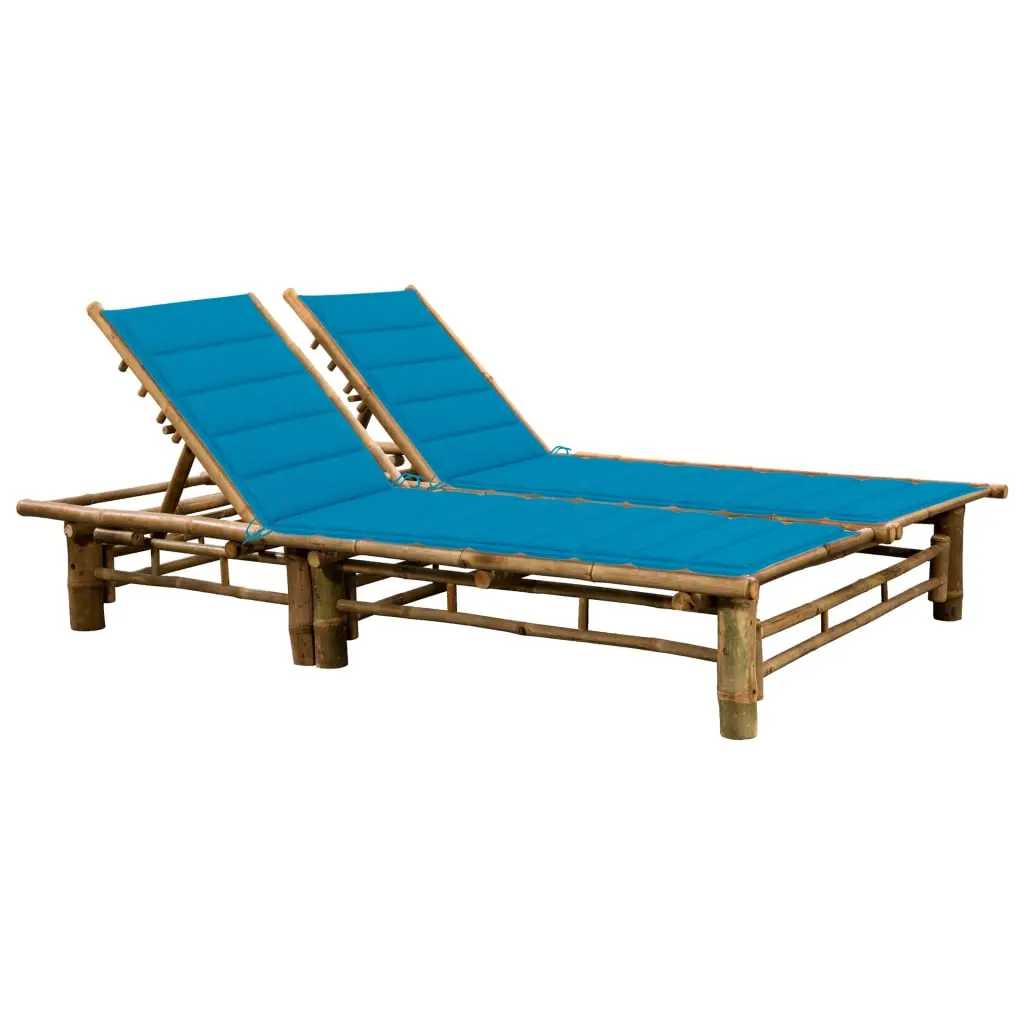 Lit de Jardin Double Bambou Dossiers Ajustables Coussins Bleu – ComfortXL Outdoor Living