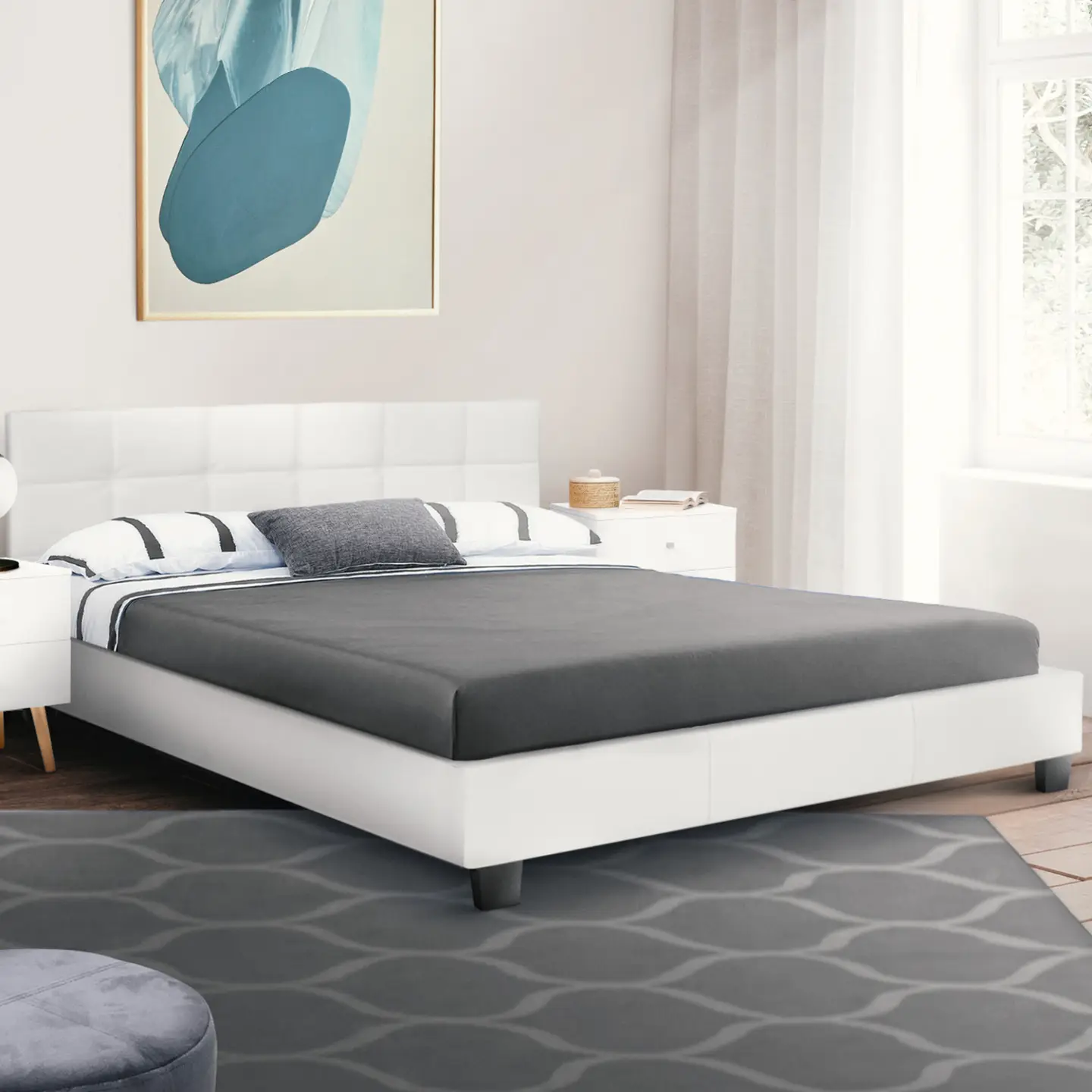 Lit double CHARLOTTE avec tête de lit et sommier 160 x 200 cm PVC blanc