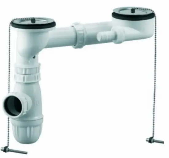 Kit de vidage siphon et bonde sans trop-plein pour évier 2 cuves D60 – VALENTIN – 00 788000 000 00