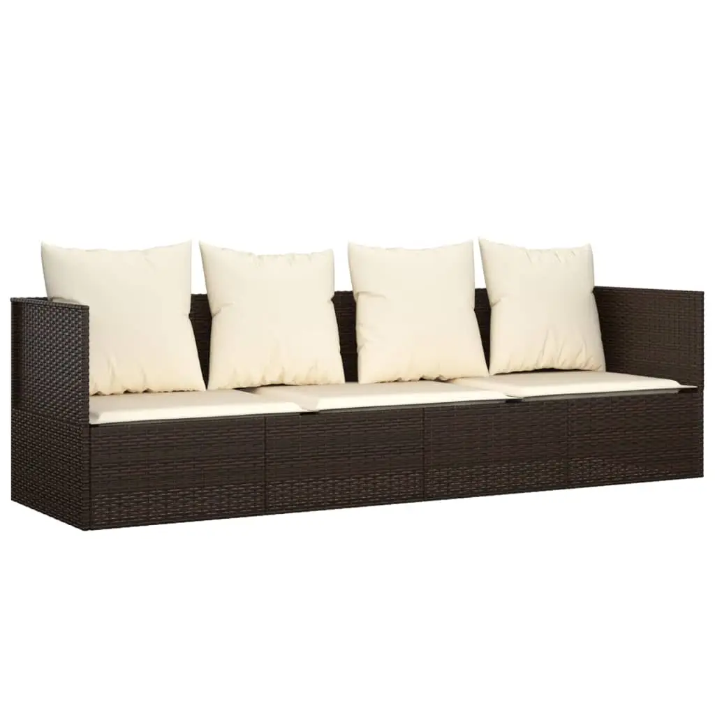 Lit de salon d’extérieur 203 x 58 x 56 cm avec coussins marron résine tressée