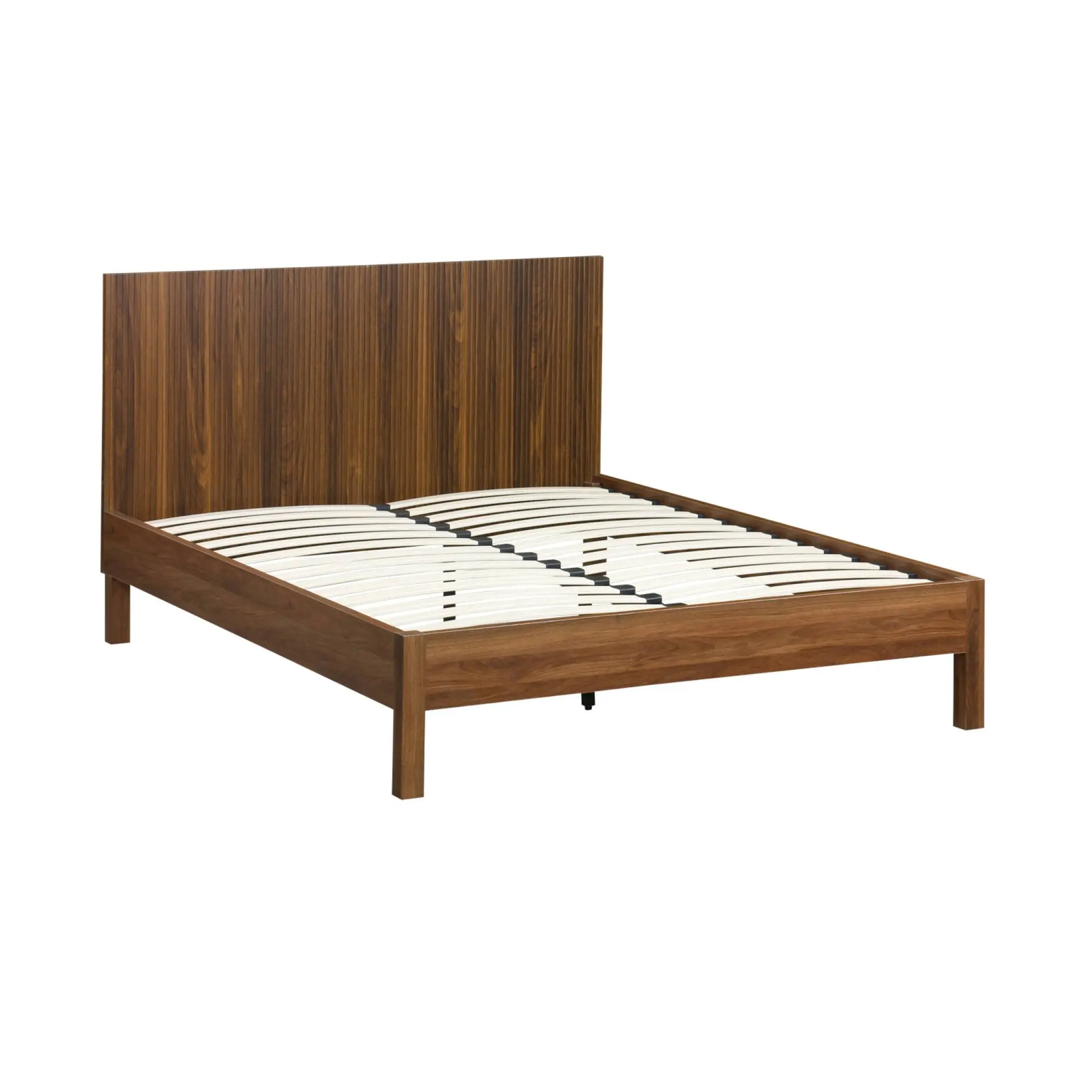 Lit avec sommier à lattes et tête de lit 140x190cm décor bois noyer – Linear | sweeek
