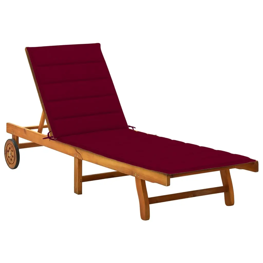 Lit de Jardin Bois Acacia Massif Huilé Tablette Coulissante Coussin Bordeaux – ComfortXL Outdoor Living