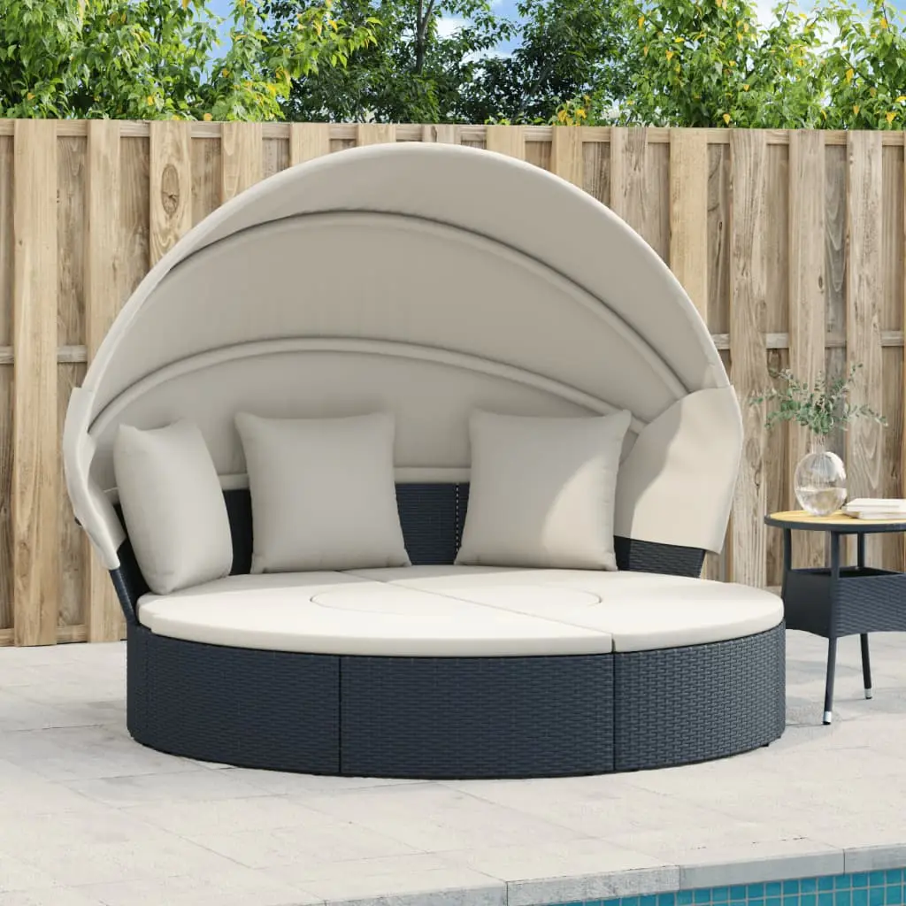 Lit de repos d’extérieur avec auvent et coussins résine tressée vidaXL 362254
