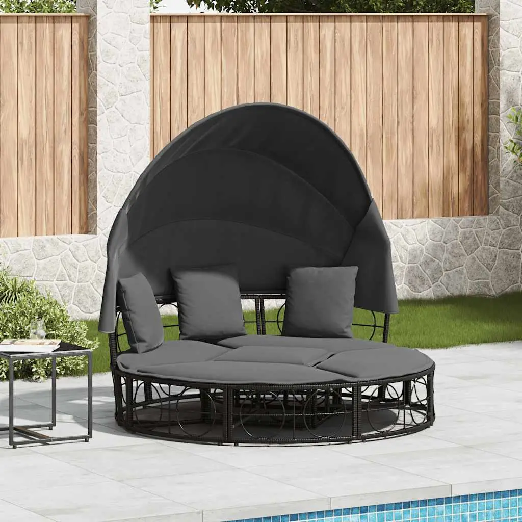 Lit de repos d’extérieur avec auvent et coussins résine tressée vidaXL 4108234