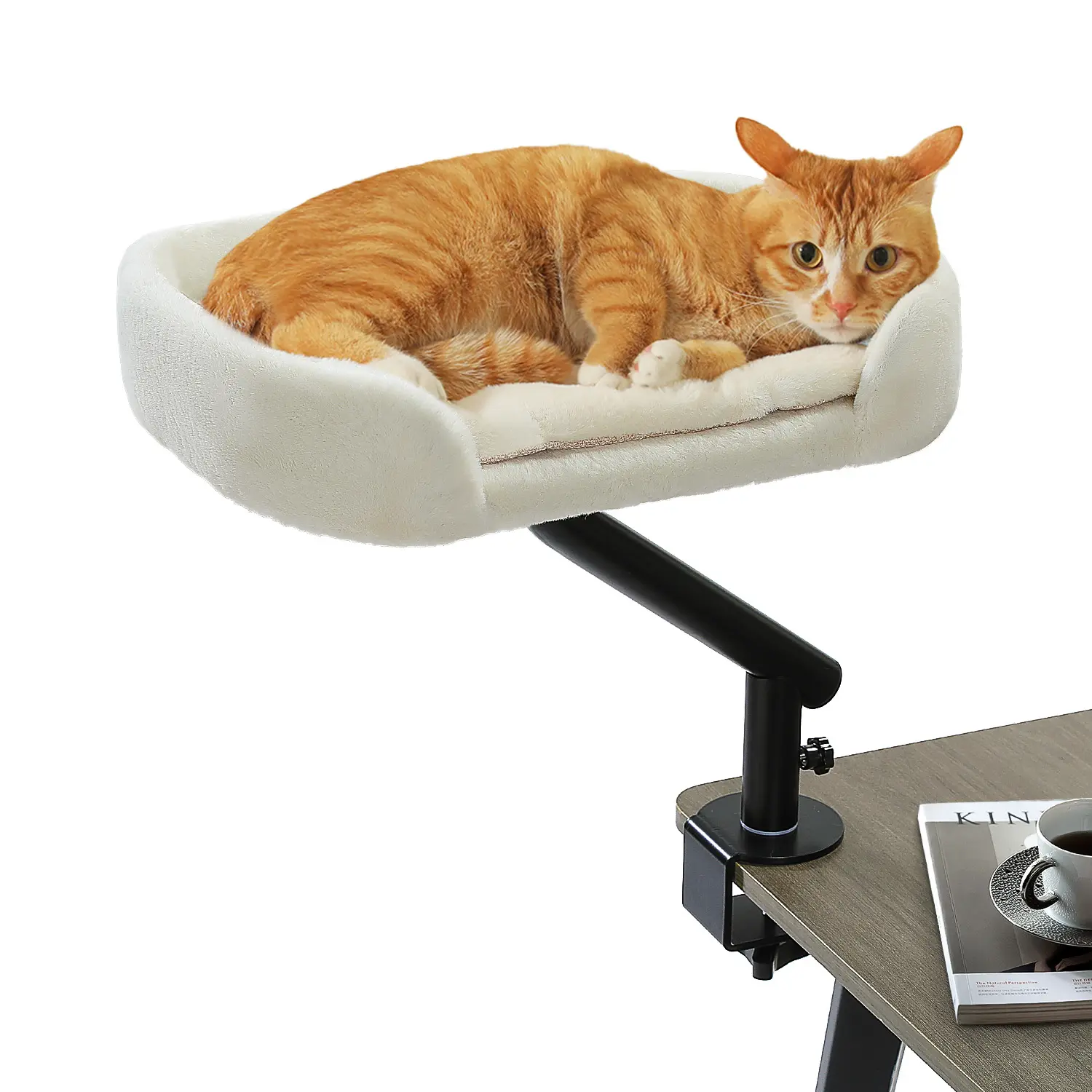 Lit pour Chat de Bureau en Fourrure Douce Beige PAWZ Road