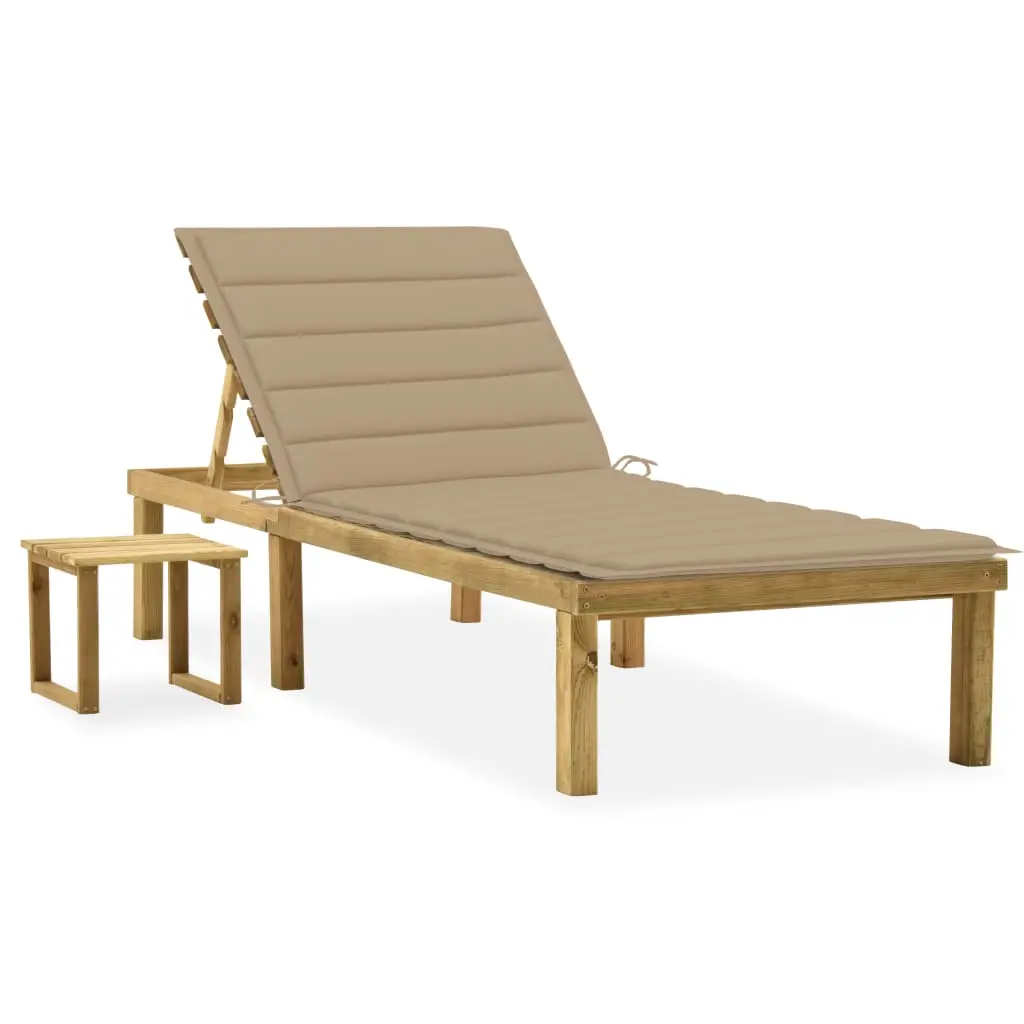Lit de Jardin Pin Imprégné Table Latérale Coussin Beige – ComfortXL Outdoor Living