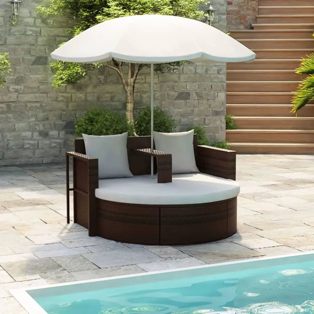Lit de jardin avec parasol Marron Résine tressée vidaXL 40734