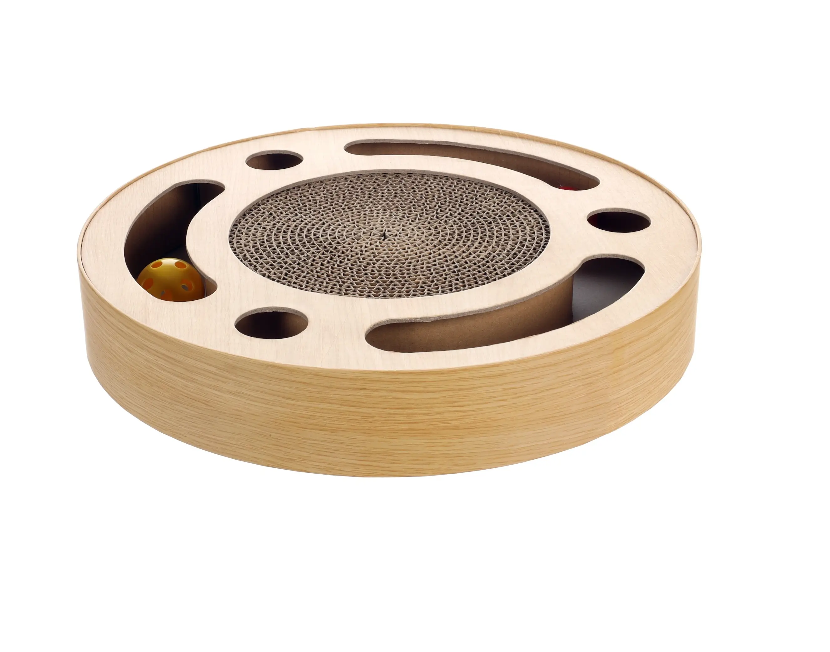 Jeu a gratter pour chat en carton rond et balles sonores 33 cm