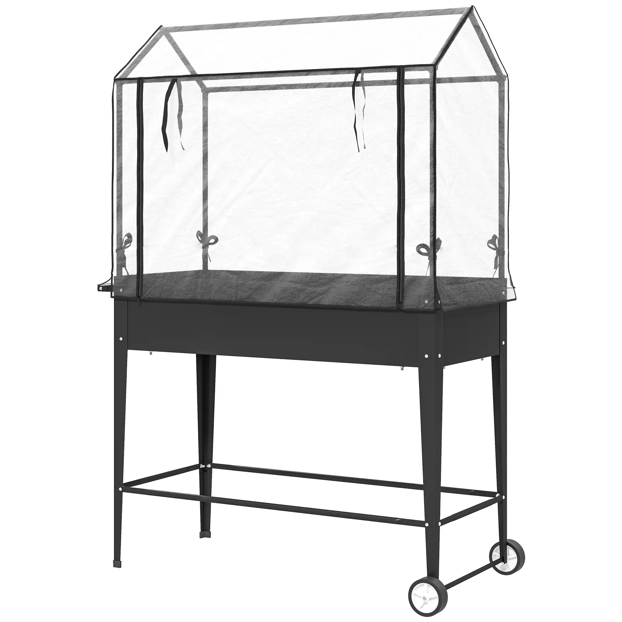 Carré potager sur pieds 100x45x152cm jardinière surélevée à roues, porte zippée enroulable, trou de drainage, mini serre PVC noir – Outsunny