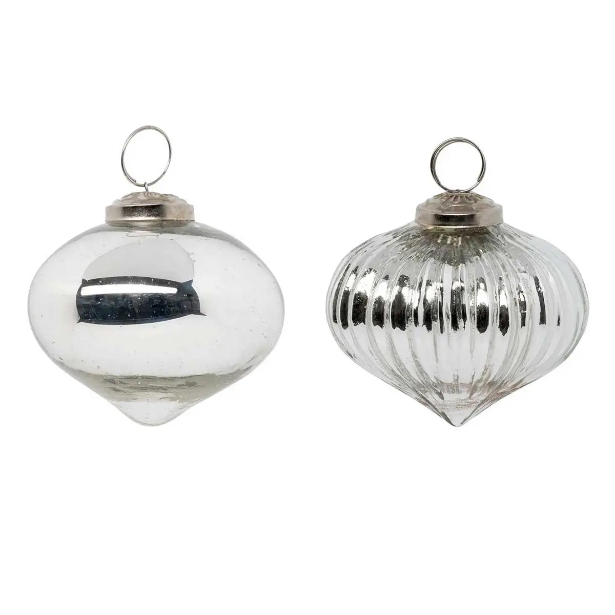 Lot de 2 Boules de Noël en Verre «Goutte» 8cm Argent