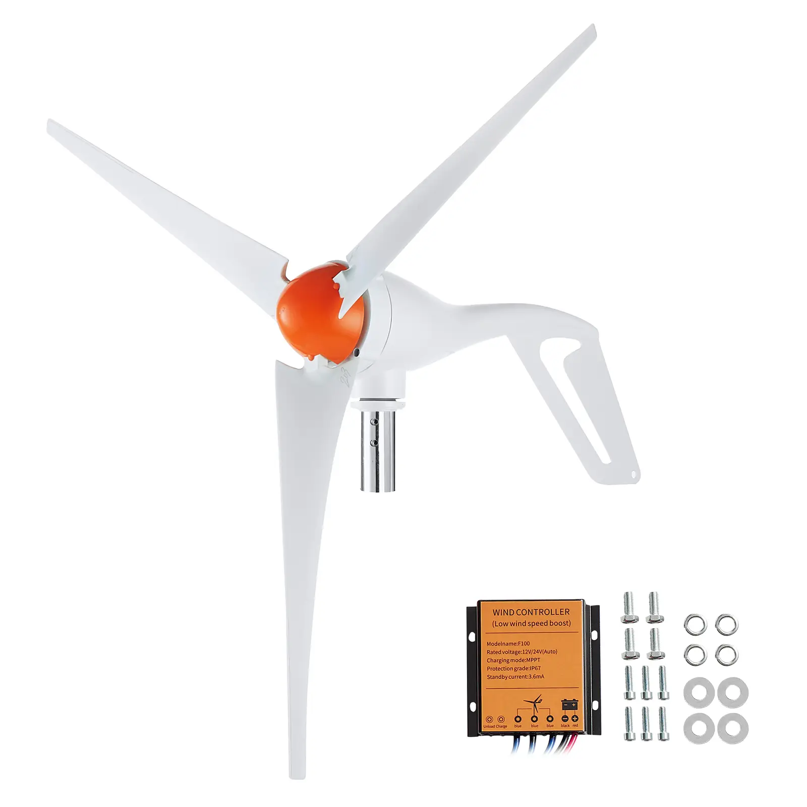 VEVOR Kit générateur éolienne 500W 12V, 3 pales, contrôleur MPPT, vitesse démarrage 2.5 m/s, pour maison/camping.