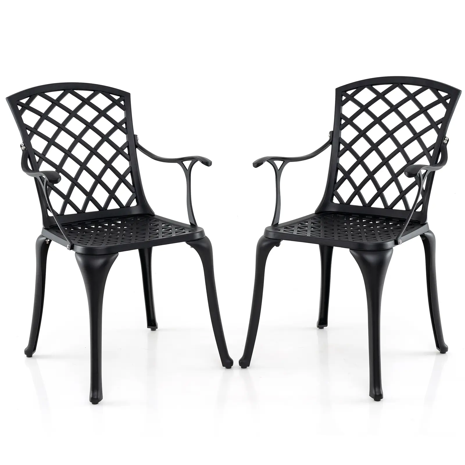 Lot de 2 Chaise de Jardin Extérieur, Design Creuse, Chaise de Salle à Manger, Patins Réglables, Cadre en Aluminium, Capacite 110 kg, Noir
