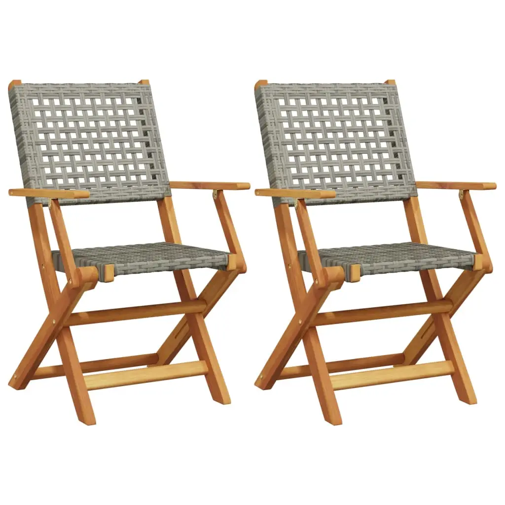 Lot de 2 Chaises de jardin | Chaise d’extérieur gris bois massif d’acacia et rotin