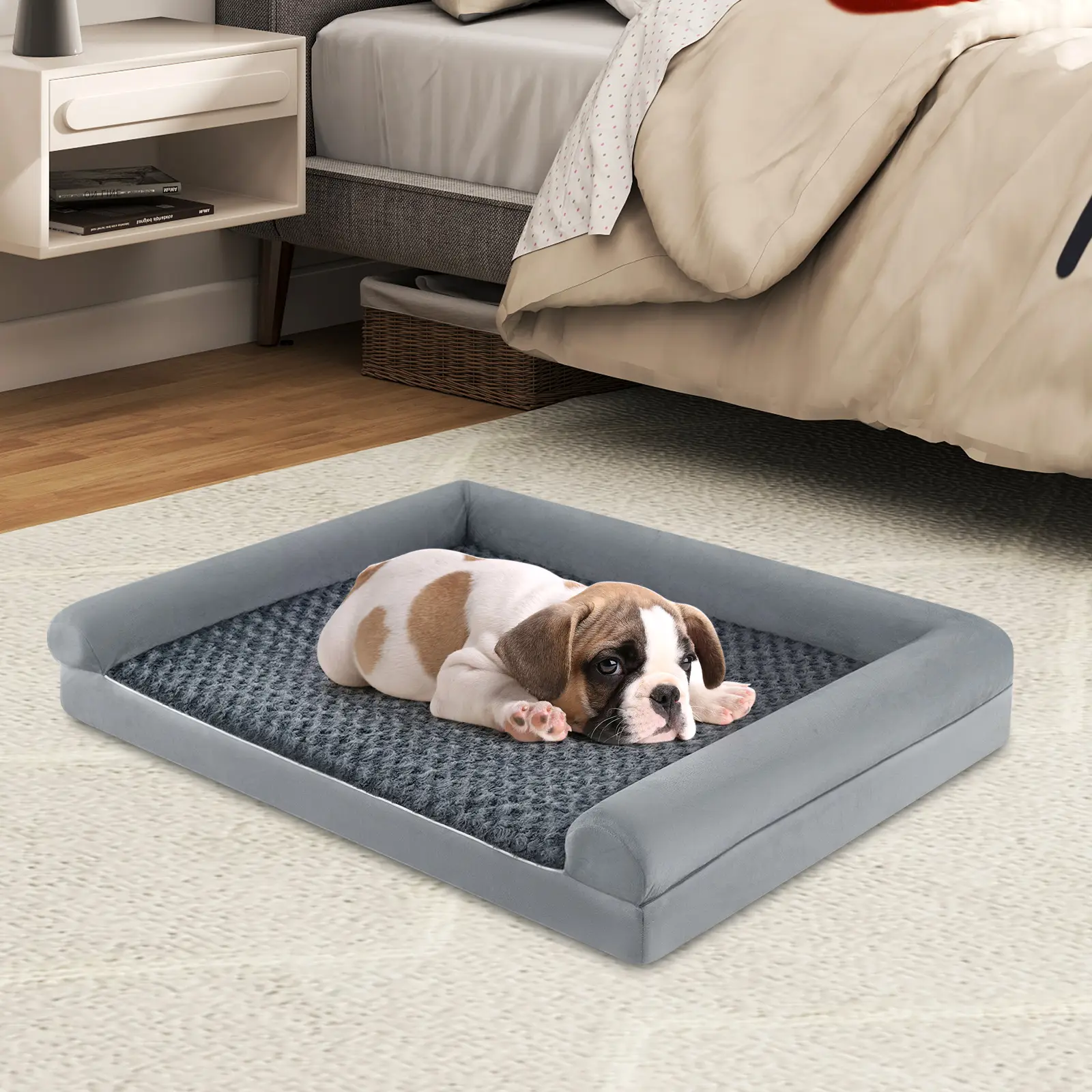 Lit Orthopédique pour Chien, Grand Panier Chien, Coussin en Mousse en Forme d’Œuf, Housse Amovible et Lavable, 113 x 89 x 18 cm (L)
