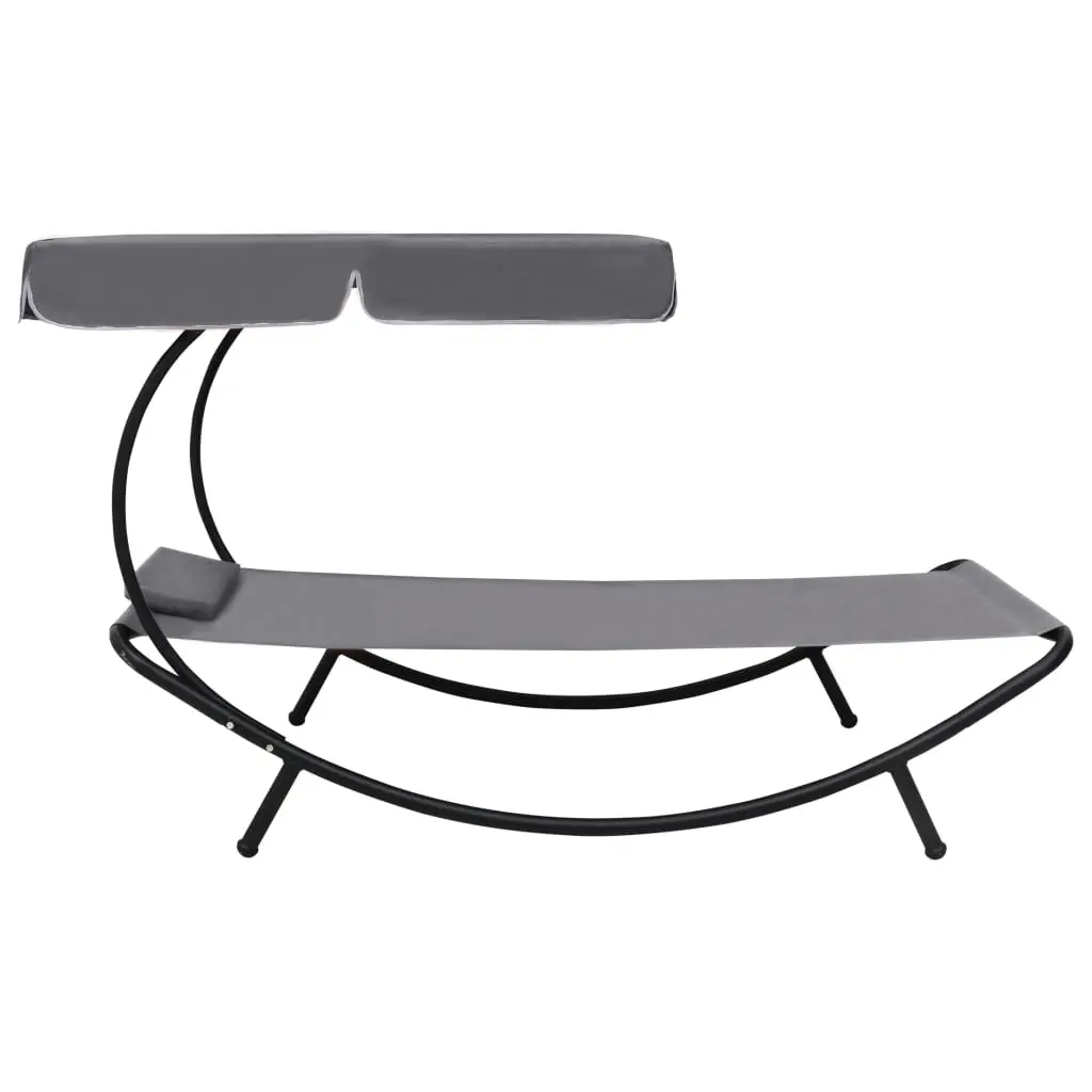Lit de repos d’extérieur | Transat | Bain de soleil avec auvent et oreiller Gris