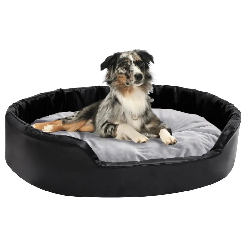 Lit chiens Noir et gris 90x79x20 cm Peluche et similicuir vidaXL 171255