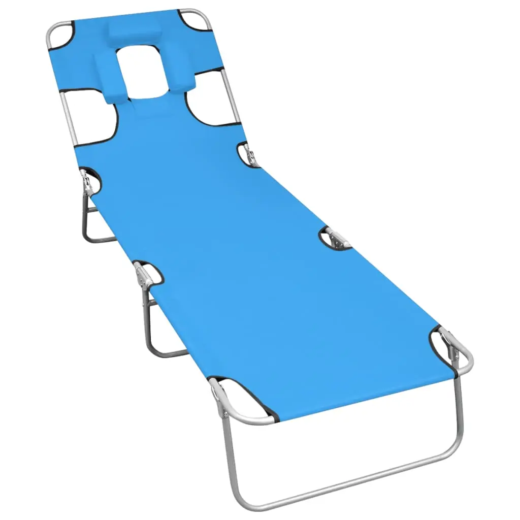 Lit de Camping Pliant avec Coussin de Tête Bleu Turquoise – ComfortXL Outdoor Living