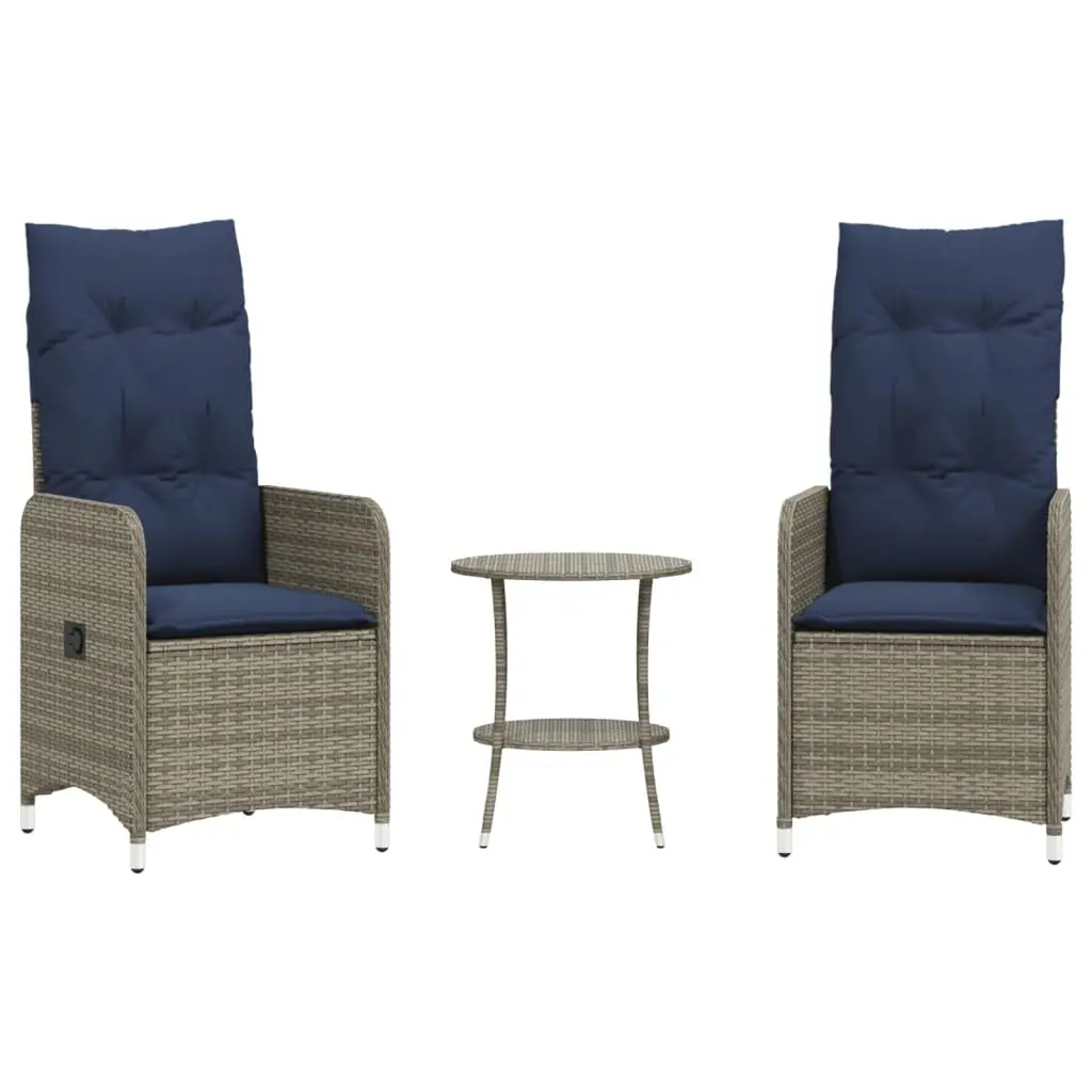 Lot de 2 Chaises de jardin | Chaise d’extérieur inclinables avec Table en résine tressée grise