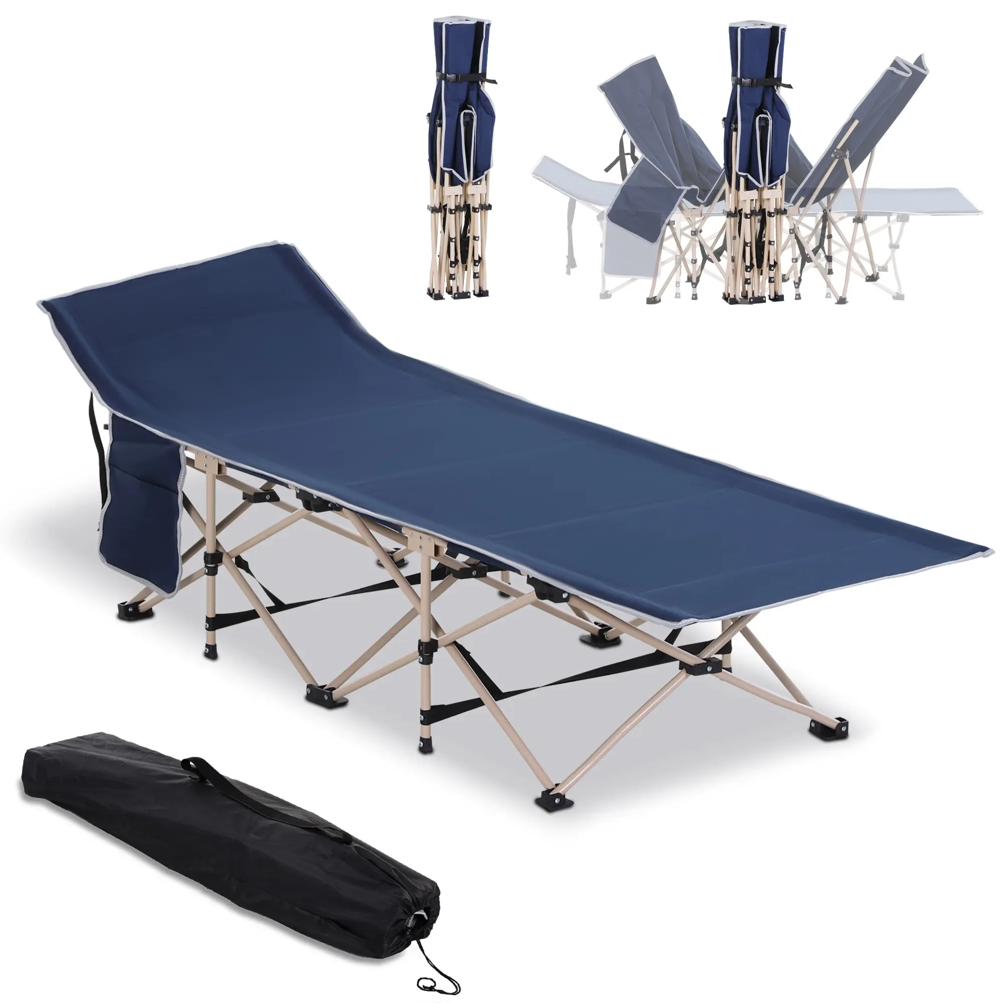 Lit de camp pliable acier et polyester bleu 190 x 68 x 52 cm – PANGIVO