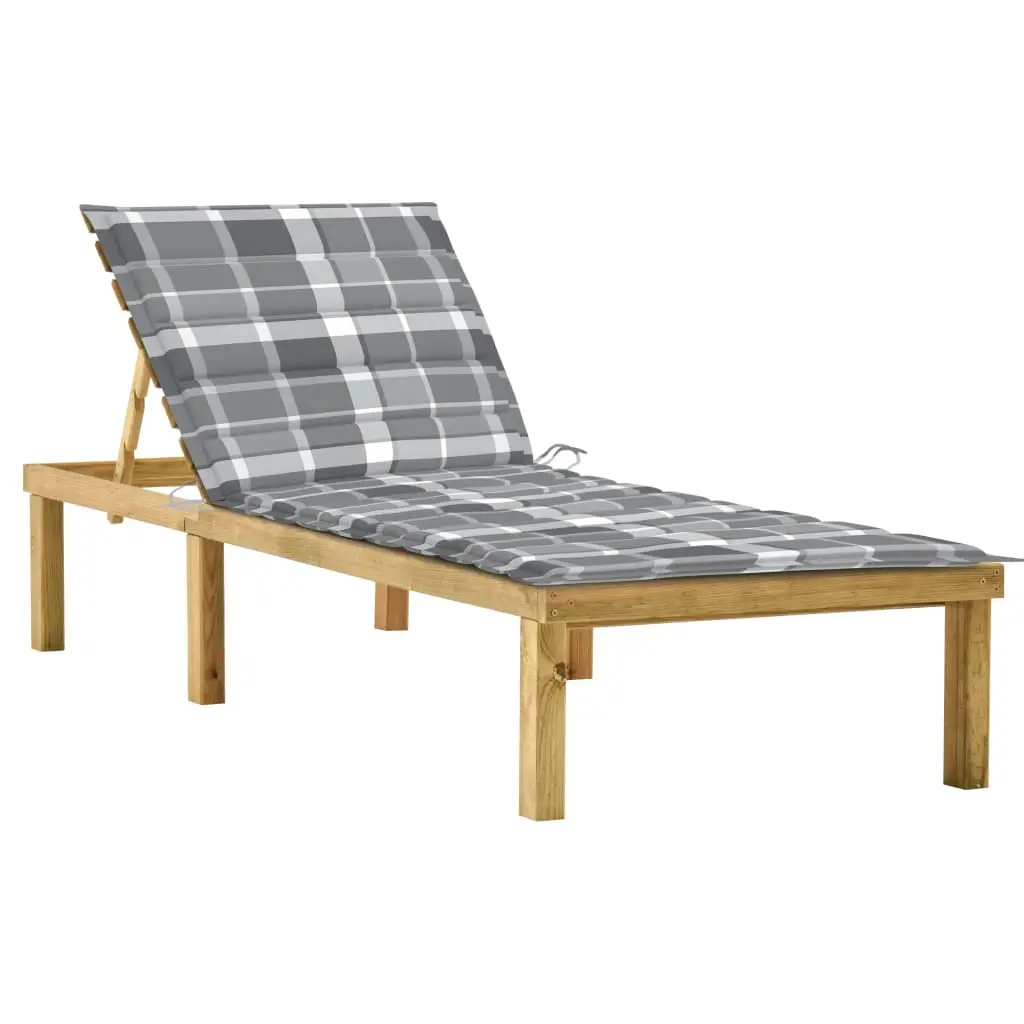 Lit de Jardin Pin Massif Durable Coussin Carreaux Gris – ComfortXL Outdoor Living
