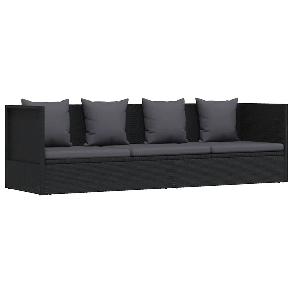 Lit de jardi | Transat | Bain de soleiln avec coussin et oreiller Résine tressée Noir