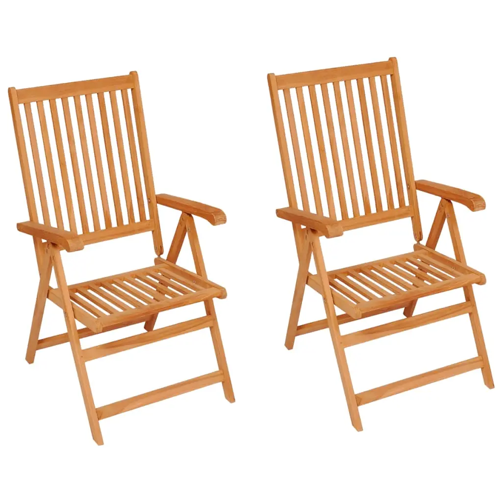 Lot de 2 Chaises de jardin | Chaise d’extérieur et coussins à carreaux gris Teck