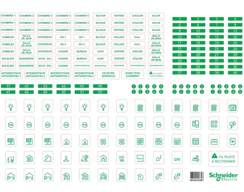 Lot de 10 feuilles A4 de symboles autocollants RESI9 plastique transparent – SCHNEIDER ELECTRIC – R9H13228