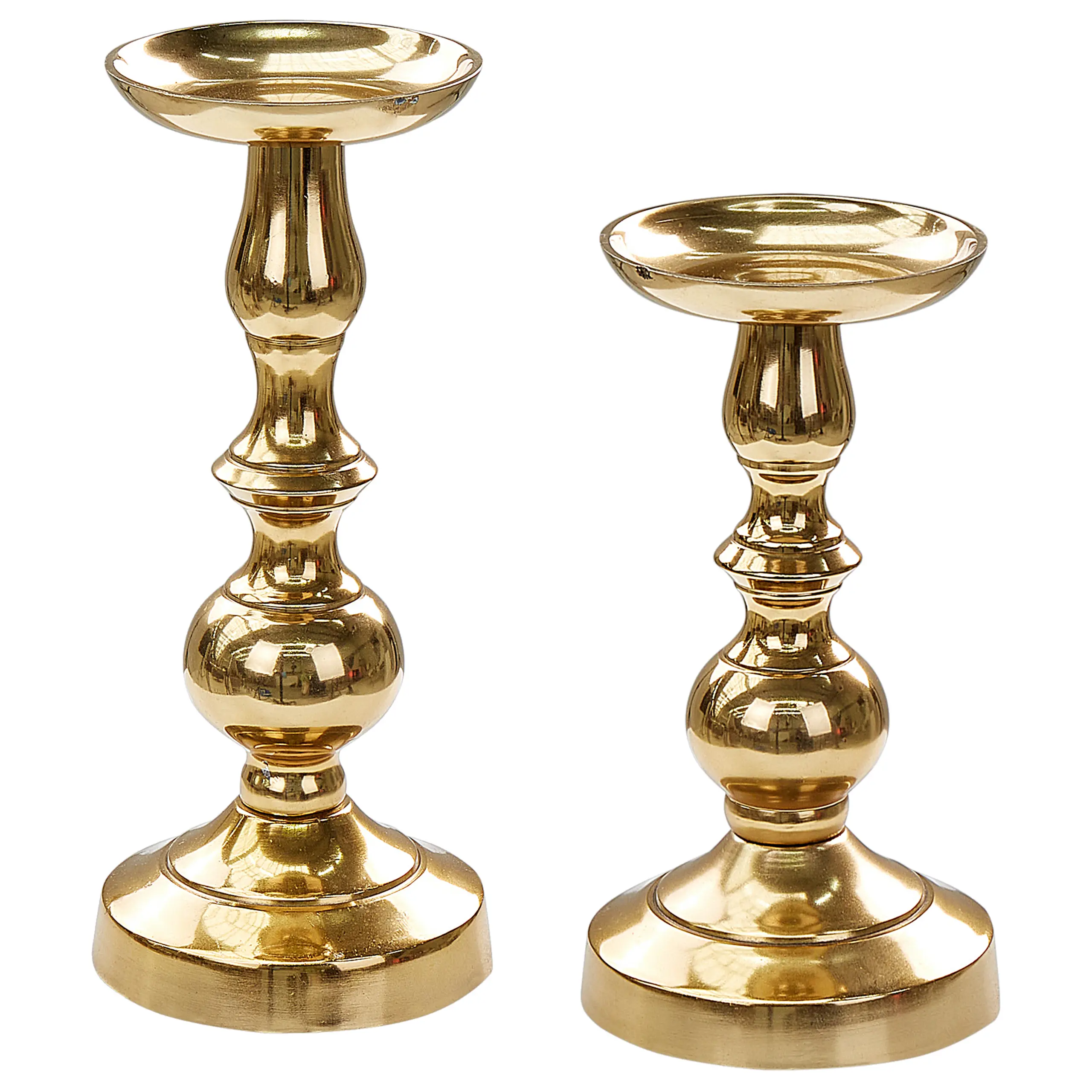 Lot de 2 Bougeoirs en Aluminium Doré 23/27 cm Finition Brillante Robuste Léger Bougies Parfaites pour la Chambre et le Salon Eclairage Doux