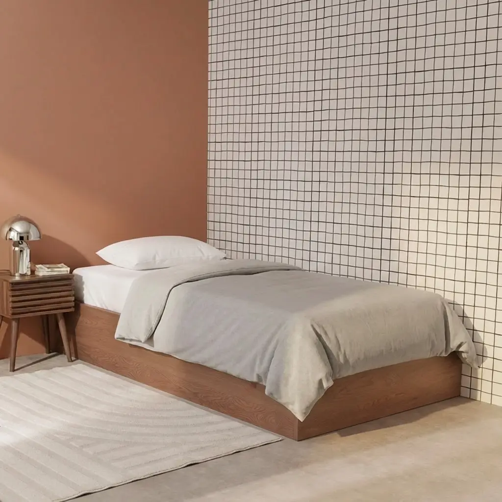 Lit coffre sommier à lattes 90x190cm décor bois noyer – Lift | sweeek