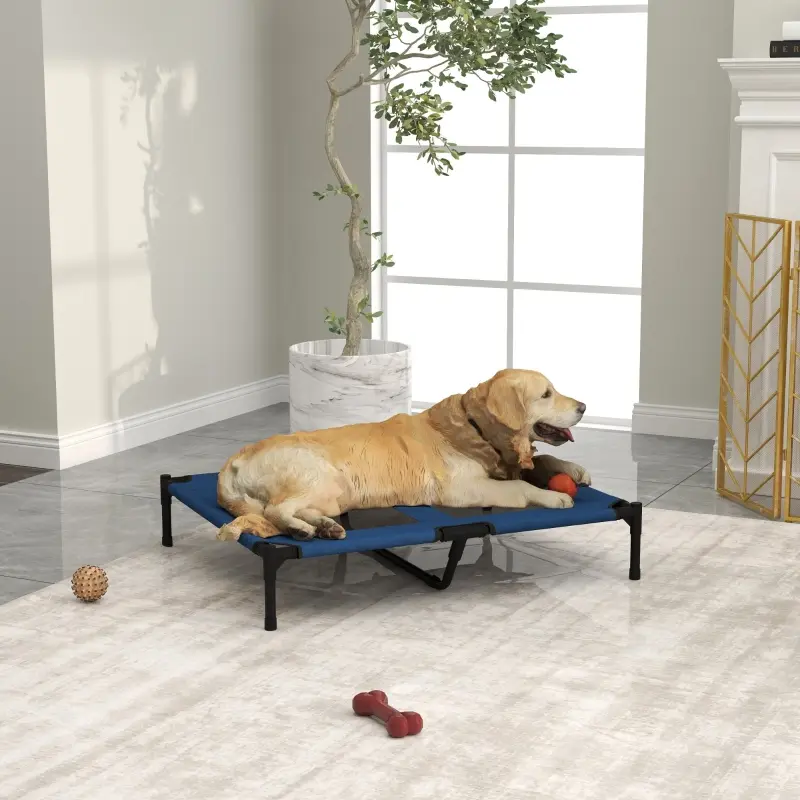 Lit Chien Surélevé Métal Oxford Intérieur Extérieur Pliable Respirant 92x76cm Bleu – ComfortXL Pet Living