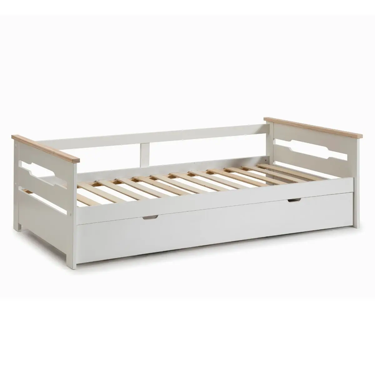 Lit banquette gigogne 90×190 en MDF laqué blanc et pin massif naturel – ELISIANE
