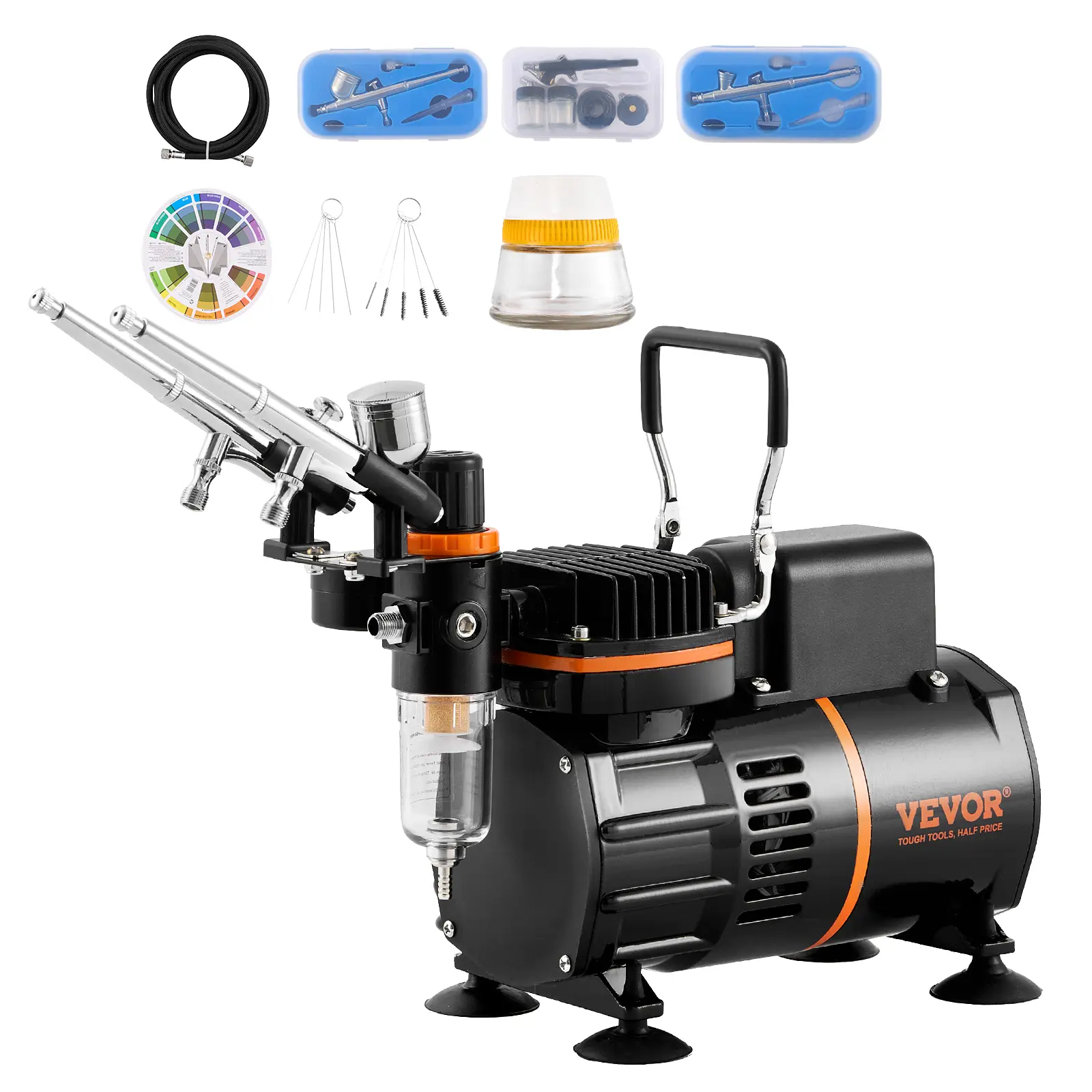 VEVOR Kit d’aérographe compresseur d’air à double ventilateur avec 3 pistolets