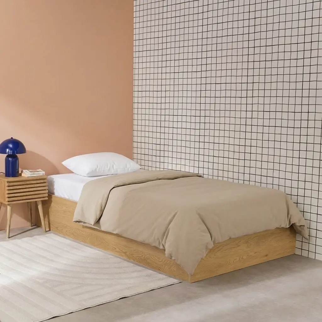 Lit coffre sommier à lattes 90x190cm décor bois chêne – Lift | sweeek