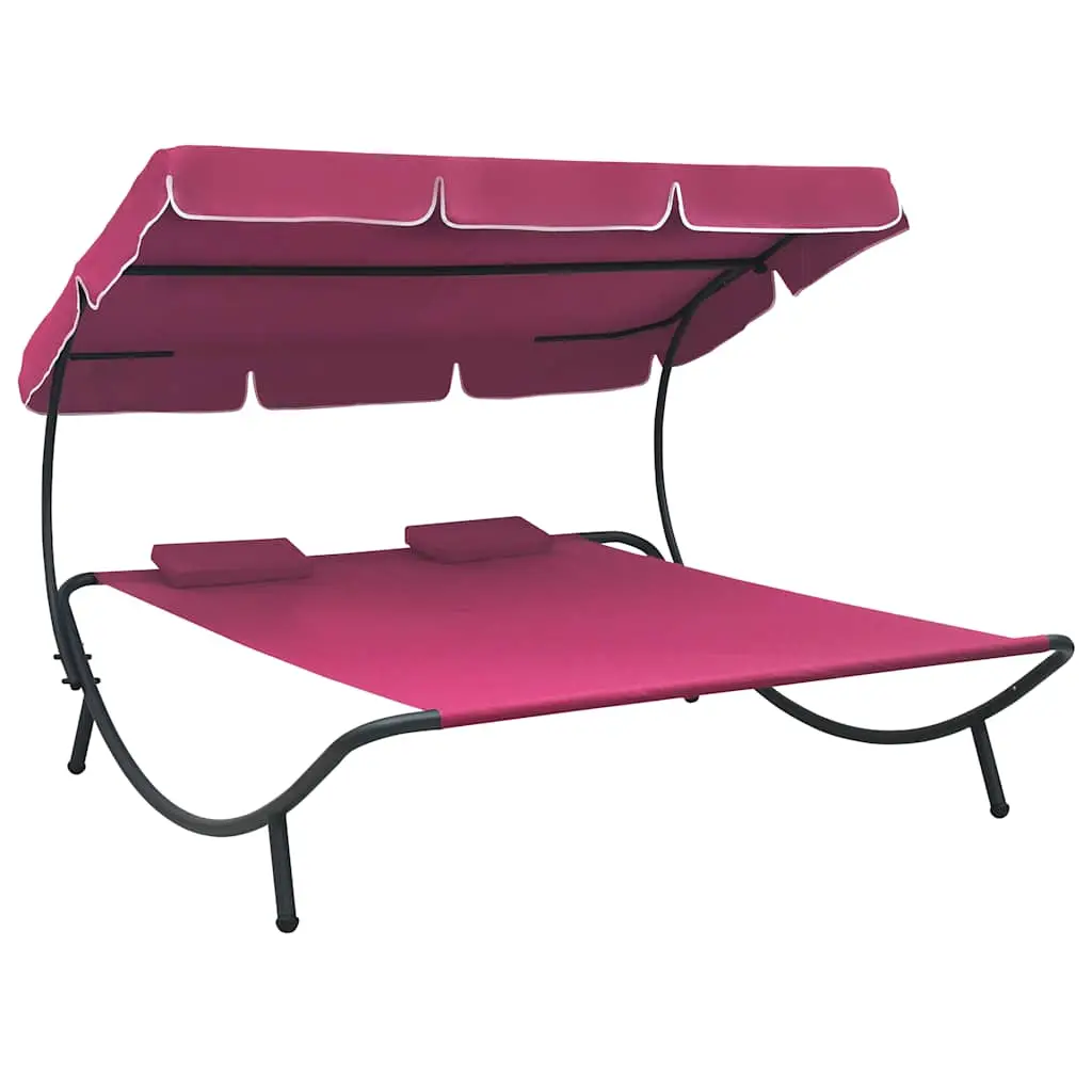 Lit de Détente Extérieur avec Toiture Protection Solaire Tissu Oxford Robuste et Oreillers Rose – ComfortXL Outdoor Living