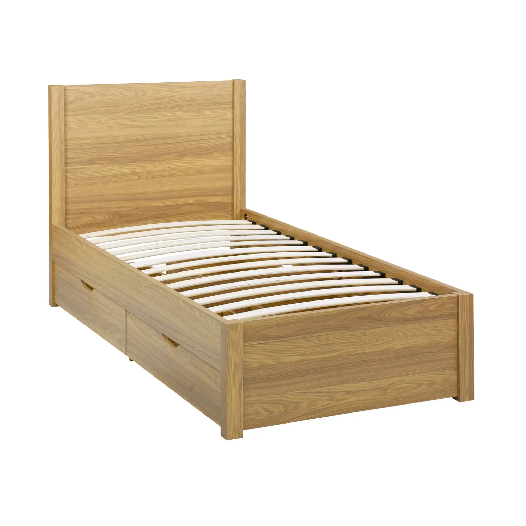 Lit avec sommier à lattes et tête de lit 90 x 190cm + 4 tiroirs décor bois naturel – Nepal | sweeek
