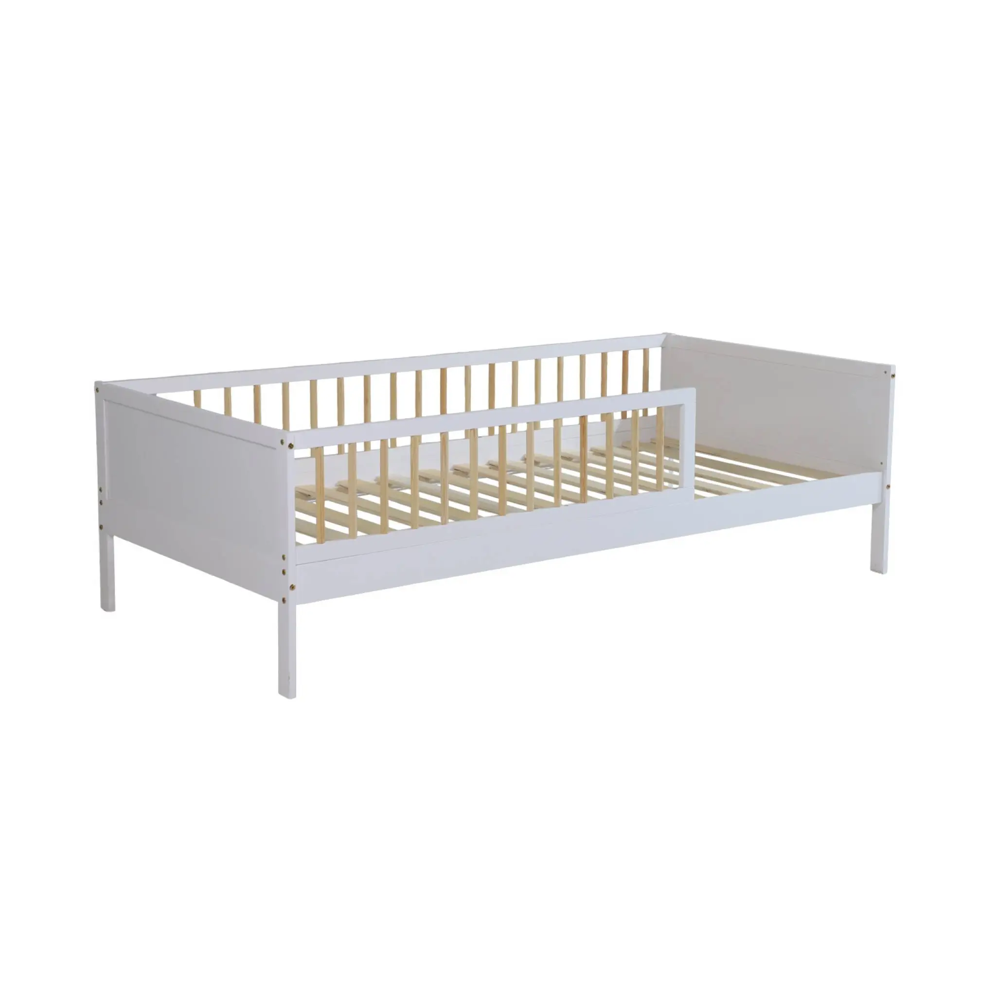 Lit enfant 90 x 190 cm pin naturel sommier à lattes inclus blanc – Elio | sweeek