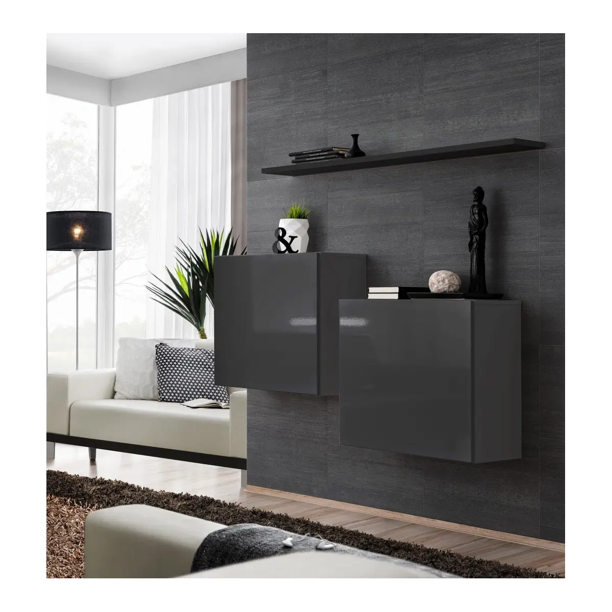 Lot de 2 Blocs & Étagère «Switch SBI» 130cm Gris & Noir