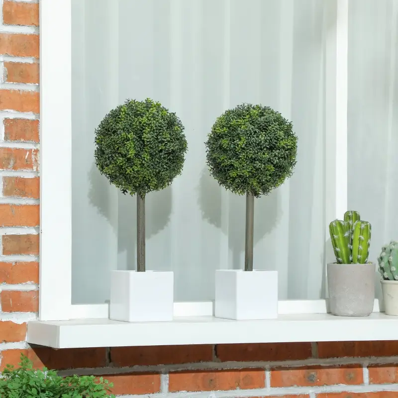 Lot de 2 Buis Artificiels Boule Topiaire 45cm Intérieur Extérieur Pot Lesté Déco Vert – ComfortXL Outdoor Living