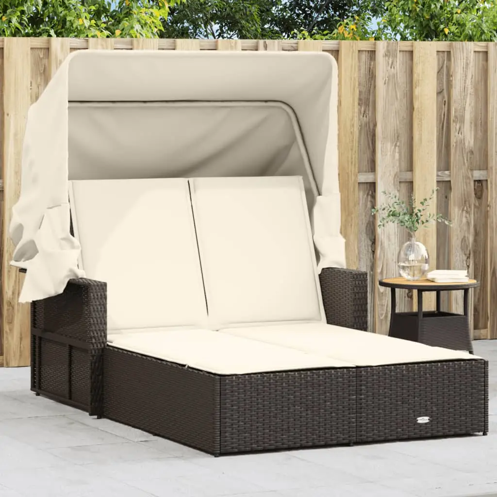 Lit de Jardin Double Résine Tressée Dossier Réglable Marron – ComfortXL Outdoor Living
