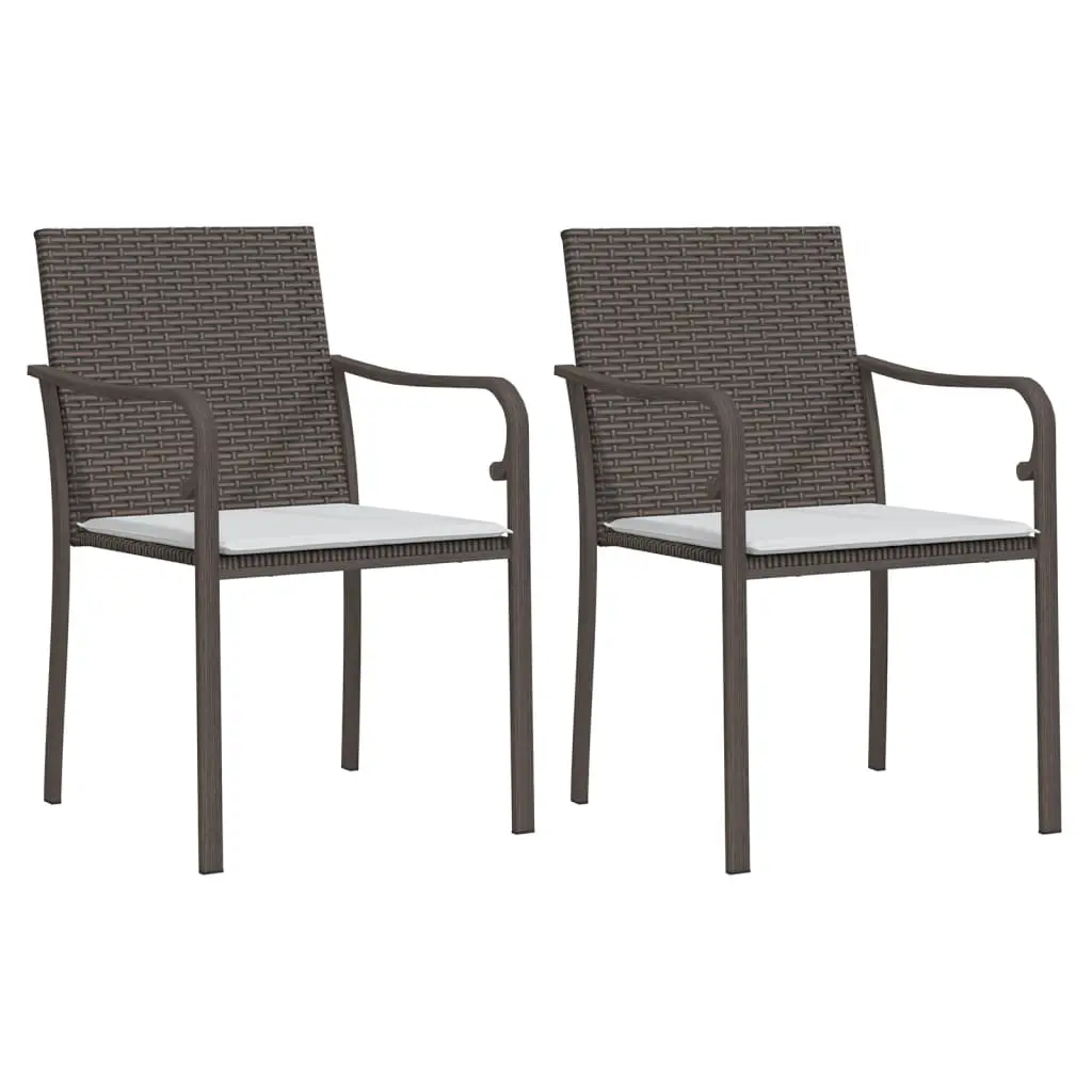 Lot de 2 Chaises de jardin | Chaise d’extérieur et coussins marron 56x59x84 cm rotin